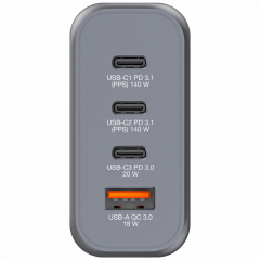 Verbatim 140W GAN Hızlı Şarj 4-Bağlantı Noktalı 2 x Usb-C PD 140W / 1 x USB-C PD 20W / 1 x USB-A QC 3.0-(32203)