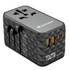 Verbatim 100W GAN 3 Evrensel Seyahat Adaptörü  2x Usb-C PD ve QC 4+ 2 x Usb-A QC 3.0-(32121)