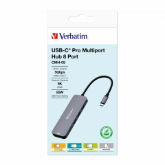 Verbatim 8 Port Usb C Bağlantılı Çoklayıcı Hub 2 x HDMI, 3x Usb-A 3.2 Gen1, 1 x SD kart yuvası(32151)