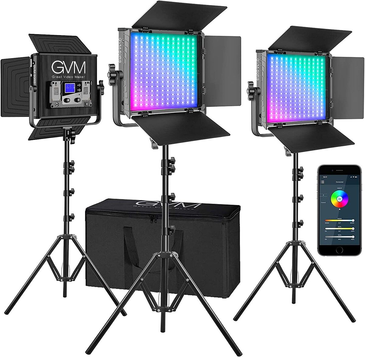 GVM 880RS Studio Light BI Color & RGB Video Light Panel 3-Light Kit