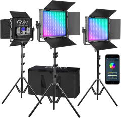 GVM 880RS Studio Light BI Color & RGB Video Light Panel 3-Light Kit