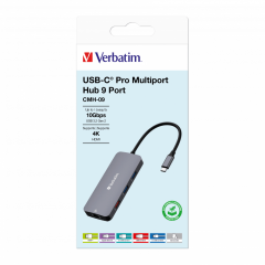 Verbatim 9 Port Usb C Bağlantılı Çoklayıcı Hub 1 x HDMI, 1 x RJ45, 2 x USB-C 3.2 Gen2, 1 x Usb-A 3.2 Gen2, 2 x USB-A 3.2 Gen1,