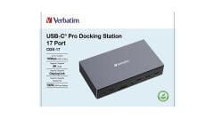 Verbatim 17 Port USB-C Bağlantılı Çoklayıcı Dock 1x 8K HDMI, 2x 4K HDMI, 2x Dis-Port, 1x RJ45, 1x Usb-A 3.2 Gen2, 2x Usb(32172)