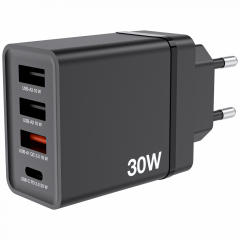 Verbatim 30W 4 Bağlantılı Usb Şarj Cihazı Siyah  1x Usb-C® PD 20W / 1 x Usb-A QC 3.0 / 2 x Usb-A 10W (AB)-(49700)