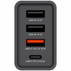 Verbatim 30W 4 Bağlantılı Usb Şarj Cihazı Siyah  1x Usb-C® PD 20W / 1 x Usb-A QC 3.0 / 2 x Usb-A 10W (AB)-(49700)