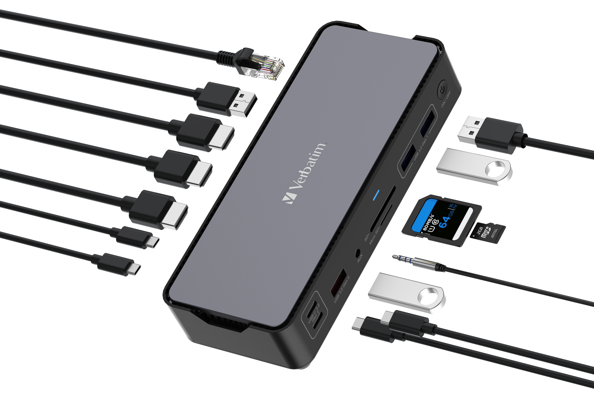Verbatim 15 Port Usb C Bağlantılı Dock 2 x HDMI, 1 x DPort, 1 x RJ45, 1x Usb-A 3.2 Gen2, 2x Usb-A 3.2 Gen1, 1 x Usb-A2.0(32171)