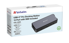 Verbatim 15 Port USB-C Bağlantılı Çoklayıcı SSD Yuvalı Dock 2x HDMI, 1x D Port,1x RJ45, 1x Usb-A 3.2 Gen2, 2x Usb-A 3.2(32174)