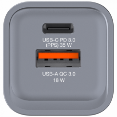 Verbatim 35W GAN Hızlı Şarj 2-Bağlantı Noktalı 1 x Usb-C® PD 35W / 1 x Usb-A QC 3.0-(32200)