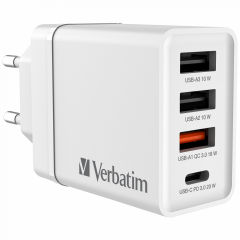Verbatim 30W 4 Bağlantılı Usb Şarj Cihazı Beyaz 1x Usb-C® PD 20W / 1 x Usb-A QC 3.0 / 2 x Usb-A 10W (AB)-(49701)